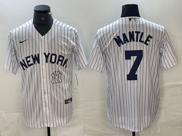 Men New York Yankees 7 Mantle White Stripe Game Nike 2024 MLB Jersey style 2